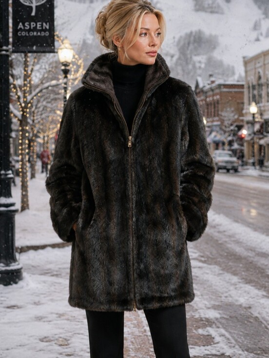 Jackets & Blazers - Reversible Chocolate Brown Suede & Plush Faux Mink Coat Luxe Winter Old Money L
